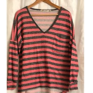 Ladies oversized pink & gray striped tunic top!